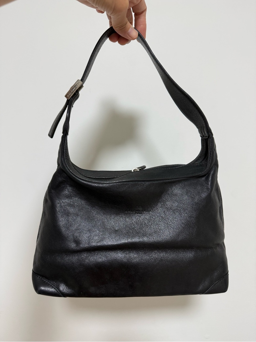 Authentic Vintage Balenciaga Black Leather Shoulder Hobo Bag